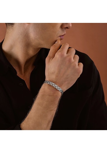 925 Ayar Gümüş Örgü Model Unısex Kelepçe Bileklik Gümüş