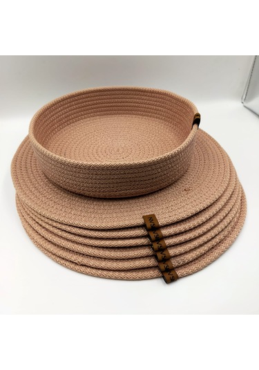 6 Kişilik Pudra Rengi Amerikan Servis, Hasır Supla Takımı Pudra