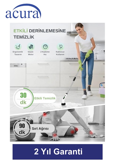 Ac-100 Spinscrubber 9 Başlıklı Şarjlı Temizlik Fırçası