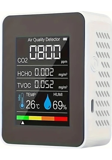 Xuweiwei Beyaz 1 Bilgisayar 5i 1 Arada Hava Kalitesi Monitörü Co2 Co Pm2 5 Pm10 Hcho Tvoc Lcd Ekranli Gaz Dedektörü Co2 Sensör Cihazı