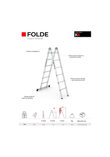 Çağsan 2x6 Basamaklı Folde Katlanır Merdiven K4