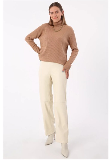 Dikiş Detaylı Deri Pantolon 77066ekru-ekru Ekru