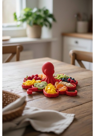 Oxyteez Ahtapot Tasarımlı Dekoratif Stand Kırmızı Renk Reçine Tasarım Ev Ve Ofis Dekorasyonu