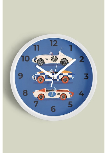 Araba Tasarımlı Çocuk Odası Duvar Saati - 35cm - Önü Camlı Beyaz Kasa - Sessiz Mekanizma-jh1001 Beyaz