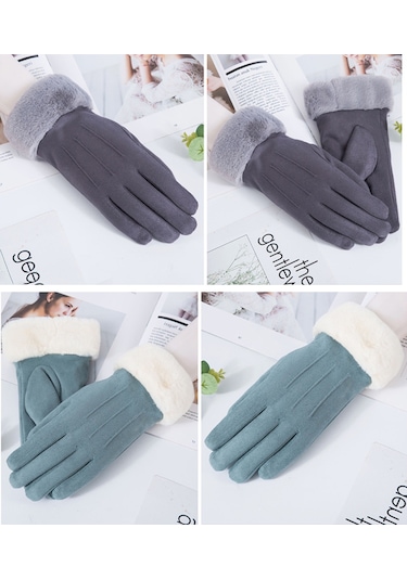 Geeroyoo Kadınlar İçin Kışlık Ekstra Kalın Dokunmatik Ekran Eldiveni - Süet Deri, Sürüş Ve Bisiklet Kullanımı İçin Süet Üç İplik Haki