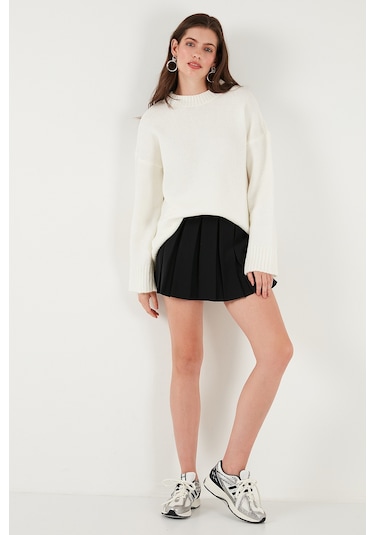 Lela Regular Fit Bisiklet Yaka Basic Triko Bayan Kazak 4616213 Ekru