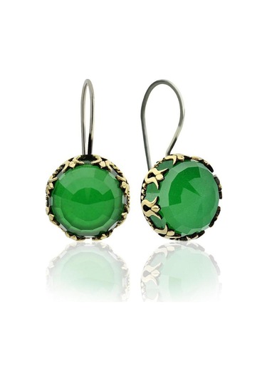 Zümrüt Taşlı Lale Motifli Yuvarlak Otantik Gümüş Kadın Set Rs10025