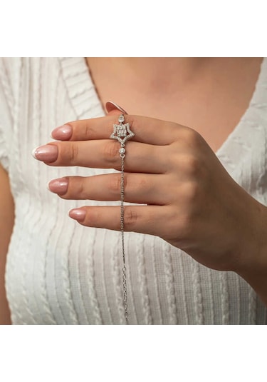 Gümüş Baget Taşlı Yıldız Kadın Bileklik Gümüş