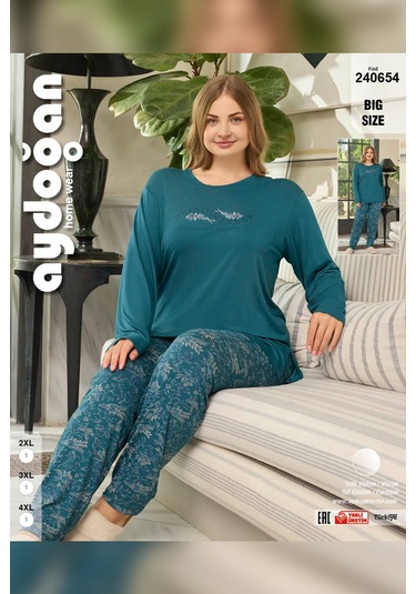 Aydoğan Kadın İnci Büyük Beden Being Myself Petrol Pijama Takım 0654 Petrol