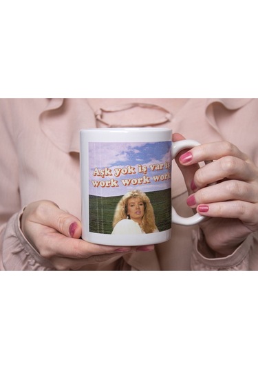 Aşk Yok İş Var Work Work Work Kupa Bardak Komik İş Hayatı Temalı Tasarım - Seda Sayan Replik Beyaz