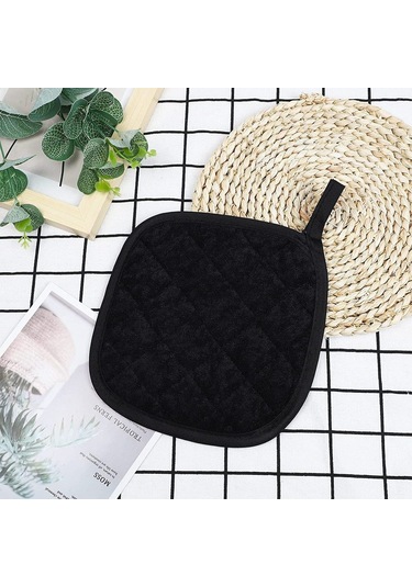 7 Parça Siyah Pamuklu Tencere Altlığı Mutfak Fırın Eldiveni, Yıkanabilir Siyah