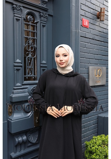 Kadın Siyah Aerobin Uzun Kapşonlu İkili Takım T0221 Siyah