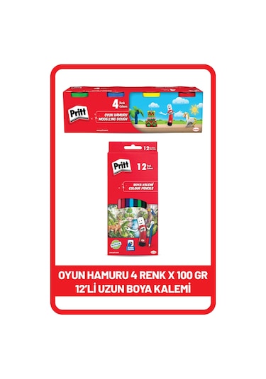 Pritt 12'li Uzun Kuru Boya Kalemi + Pritt Oyun Hamuru 4 Renk X 100 Gr Diğer