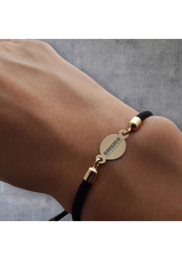 14 Ayar Altın Plakalı Oval Motifli İpek Örgülü Piyano Sembollü Hediye Bileklik-320sembol-siyah Altın