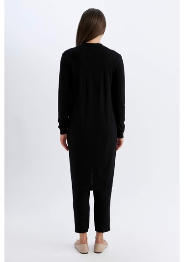 Defacto Regular Fit V Yaka Basic Düz Cepli Uzun Siyah Triko Hırka G5685AZ24AUBK81 Siyah