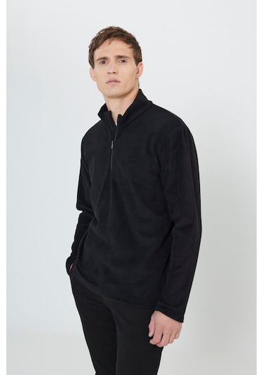 2'li Paket Standart Fit Bato Yaka Soğuk Geçirmez Sweatshirt Polar Haki - Siyah