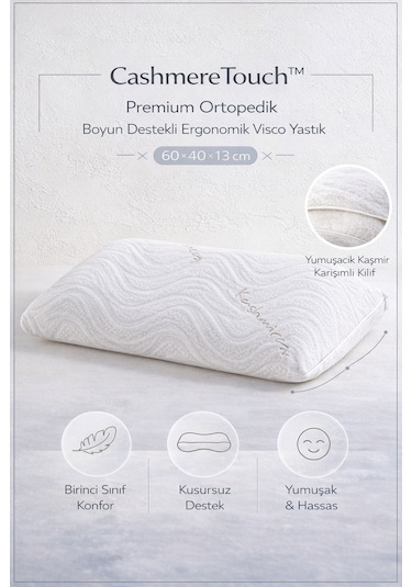 CashmereTouch™ Premium Ortopedik Boyun Destekli Ergonomik Visco Yastık 60*40*13 cm