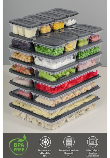 Mikrodalga Ve Difrize Uygun Saklama Kabı 26'lı Antrasit 2 x 2400 ML + 4 x 1170 ML + 8 x 600 ML + 12 x 240 ML Antrasit