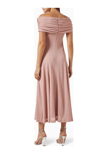 Eegen Studio Rahat Fitli Marrgot Örgü Midi Elbise - Off Shoulder, Şık Ve Çok Yönlü Tasarım Pembe
