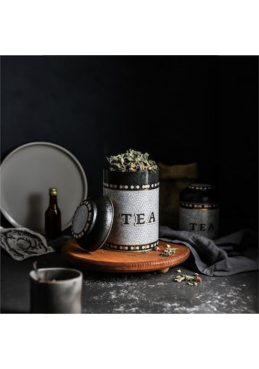 Mosaic Tea Desenli Yuvarlak Metal Kutu, 10.5 X 15 Cm, 1.1 Lt