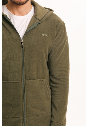 Slazenger  Samson In Erkek Fermuarlı Kapüşonlu Cepli Haki Polar