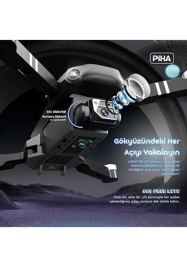 S65 Free Lıte 2 Batarya, 30 Dakika Uçuş, 1080p Çift Esc Kamera, Fırçasız Motorlu Drone/app Kontrlü/siyah