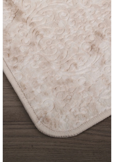 Nova Krem 80x150 + 50x80 Cm Büyük Ebat 2'li Banyo Halısı Paspas Seti Kaymaz Taban Klozet Takımı Krem