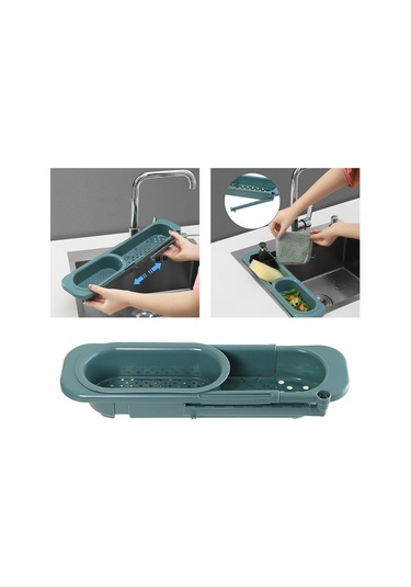Suntek Teleskopik Lavabo Rafı Mutfak Sünger Drenaj Depolama Sepeti Tutucu Gri