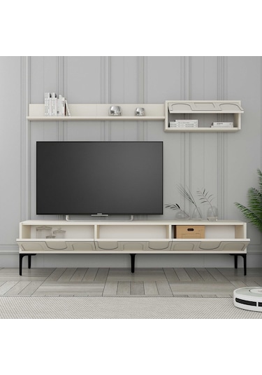 Variant Lyon Duvar Raflı Tv Ünitesi - Krem / Siyah