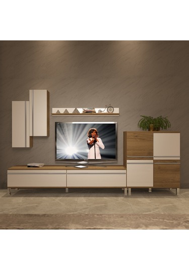 Decoraktiv Eko 6 Mdf Std Krom Ayaklı Tv Ünitesi Tv Sehpası Pera - Beyaz