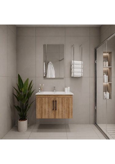 Creavit D20 Banyo Dolabı Seti Çekmeceli 65 Cm Everest Kahverengi