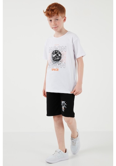 Lela Pamuklu Regular Fit Bisiklet Yaka Şortlu Alt-Üst Erkek Çocuk Takım 6212008 Beyaz