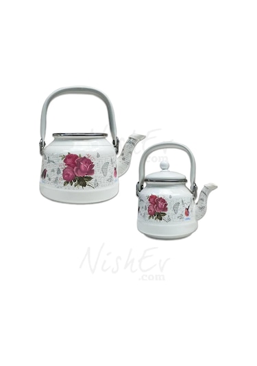 Nishev Italyan Lüks Emaye Çaydanlık Takımı Pembe