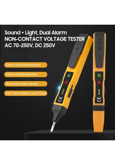 Yifomall "çok Fonksiyonlu Voltaj Dedektörü: Ac/dc Test, Kablosuz Algılama, Sesli Ve Işıklı Alarm 70-250v "