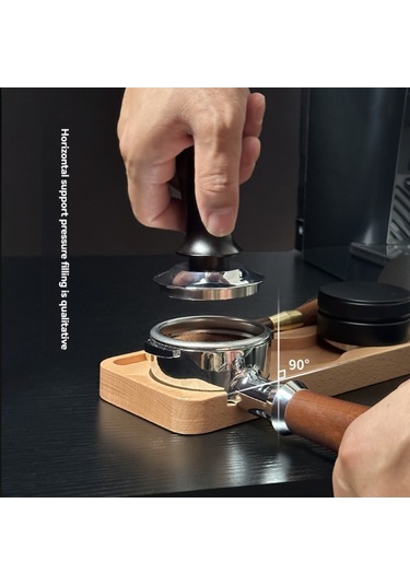 Geeroyoo 51mm Kahve Tamper Tutucu - Ahşap Sabit Platform, Toz Temizleme Kanalı Ve Metal Vuruş Kolu İle Entegre Depolama Fonksiyonu Ahşap