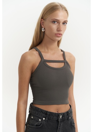 Noam Antrasit Ön Detay Fitilli Crop Antrasit