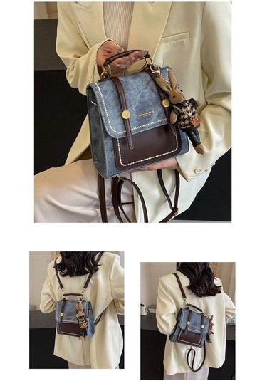 Su Geçirmez Şık Moda Stil Çok İşlevli Tavşan Kolye Ucu Kadın Sırt Çantası Lacivert