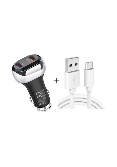 Sones Ysy-312 2'si 1 Arada 18w Taşınabilir Qc3.0 Çift Usb Araç Şarj Cihazı + 1m 3a Usb'den Usb-c'ye / Type-c Veri Kablosu Seti Siyah