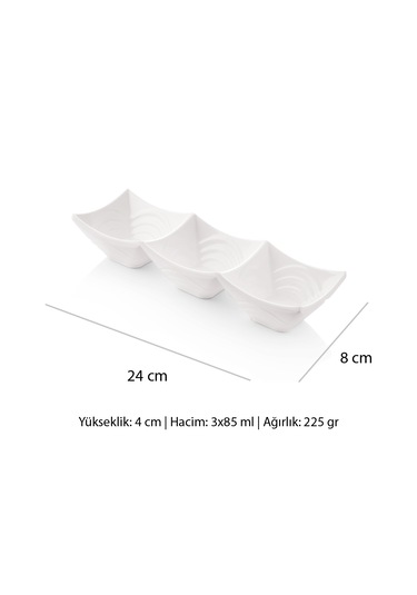 Alezy 524 Göreme Melamin Termostar Ürgüp Üçlü Sosluk 24x8cm Beyaz