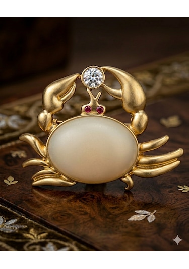 Kadın Yengeç Model Gold Detay Broş