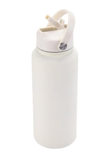 Mufunye Dış Mekan Spor Su Böceği - Paslanmaz Çelik Taşınabilir 1000ml Büyük Kapasiteli, Fosfor Beyazı, Eldiven Kolu Ve İçecek Pipetleriyle Beyaz