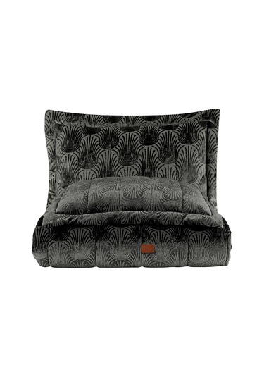 Lucianna Jakar Kadife Çift Kişilik Yatak Örtüsü Takımı Antrasit Bej