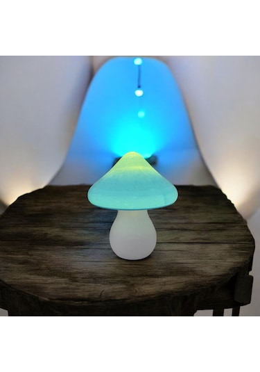 Led Mantar Gece Lambası Pilli, Renkli Ve Dekoratif Işık Mavi