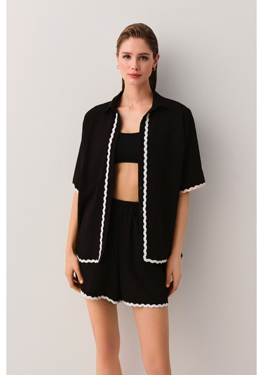 Suwen Robin Plaj Gömleği Sba25720012 Siyah