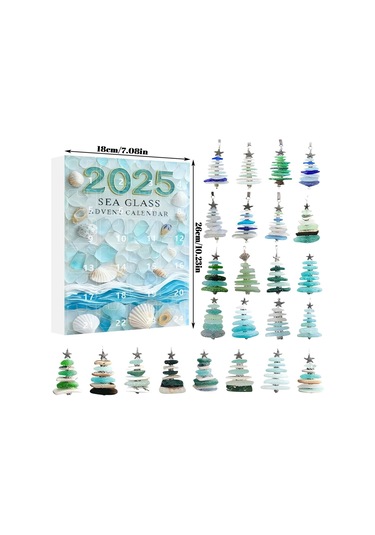 Moveevo 2025 Deniz Camı 2d Noel Ağaçlı Advant Kalenderi - Akrilik Askı Ve Kutu Seti Mavi Tonu