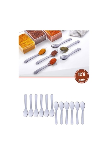 Flora 12 Li Baharat Kaşığı Seti Plastik, Tuz Şeker Karabiber Kakao Kahve Kekik Kaşığı 12 Li Set Şeffaf