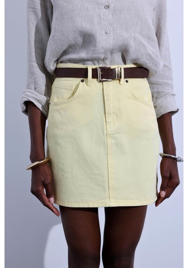 Sarı Mini Denim Etek Sarı
