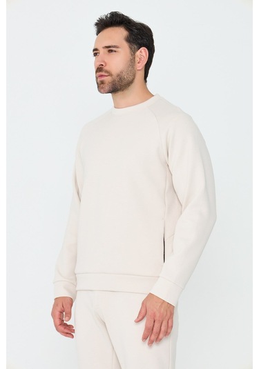 White Stone Kırık Beyaz Pamuklu Erkek Basic Sweatshirt Off-whıte