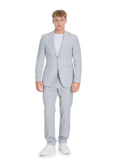 Gri Slim Fit Çizgili Mono Yaka Takım Elbise 36322 Gri