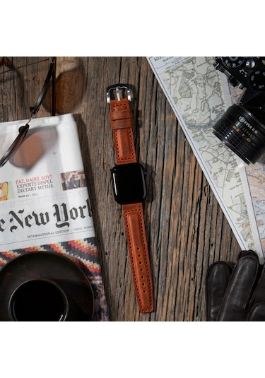 vagave Apple Uyumlu  Watch 42 44 45 49 MM Ultra Deri Kordon- Taba